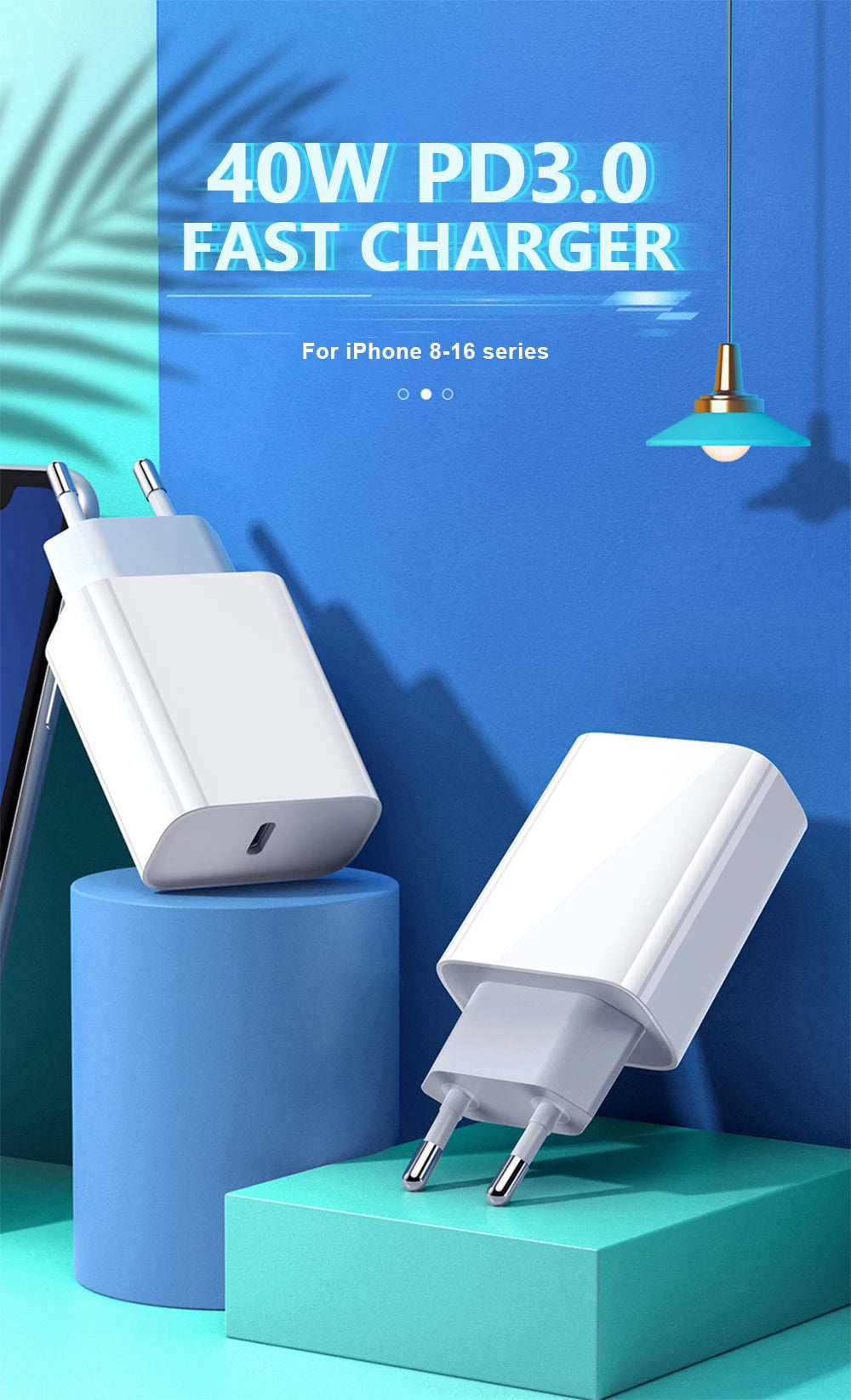 For iPhone ApexVolt 40W Dual PD Fast Charger – Ultra-Speed Type-C Wall Adapter