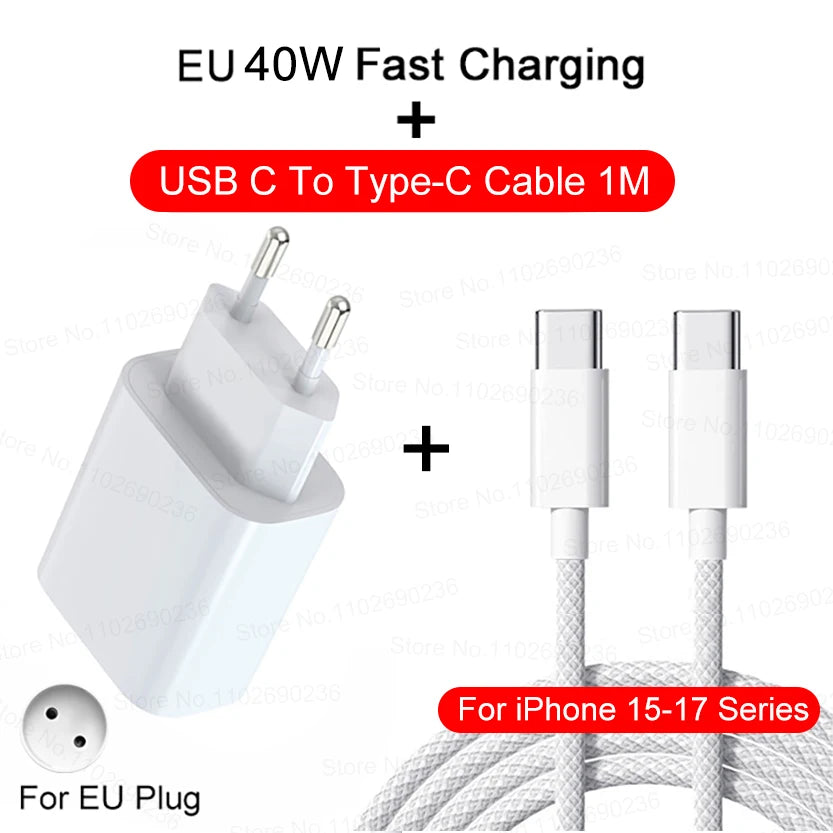 For iPhone ApexVolt 40W Dual PD Fast Charger – Ultra-Speed Type-C Wall Adapter