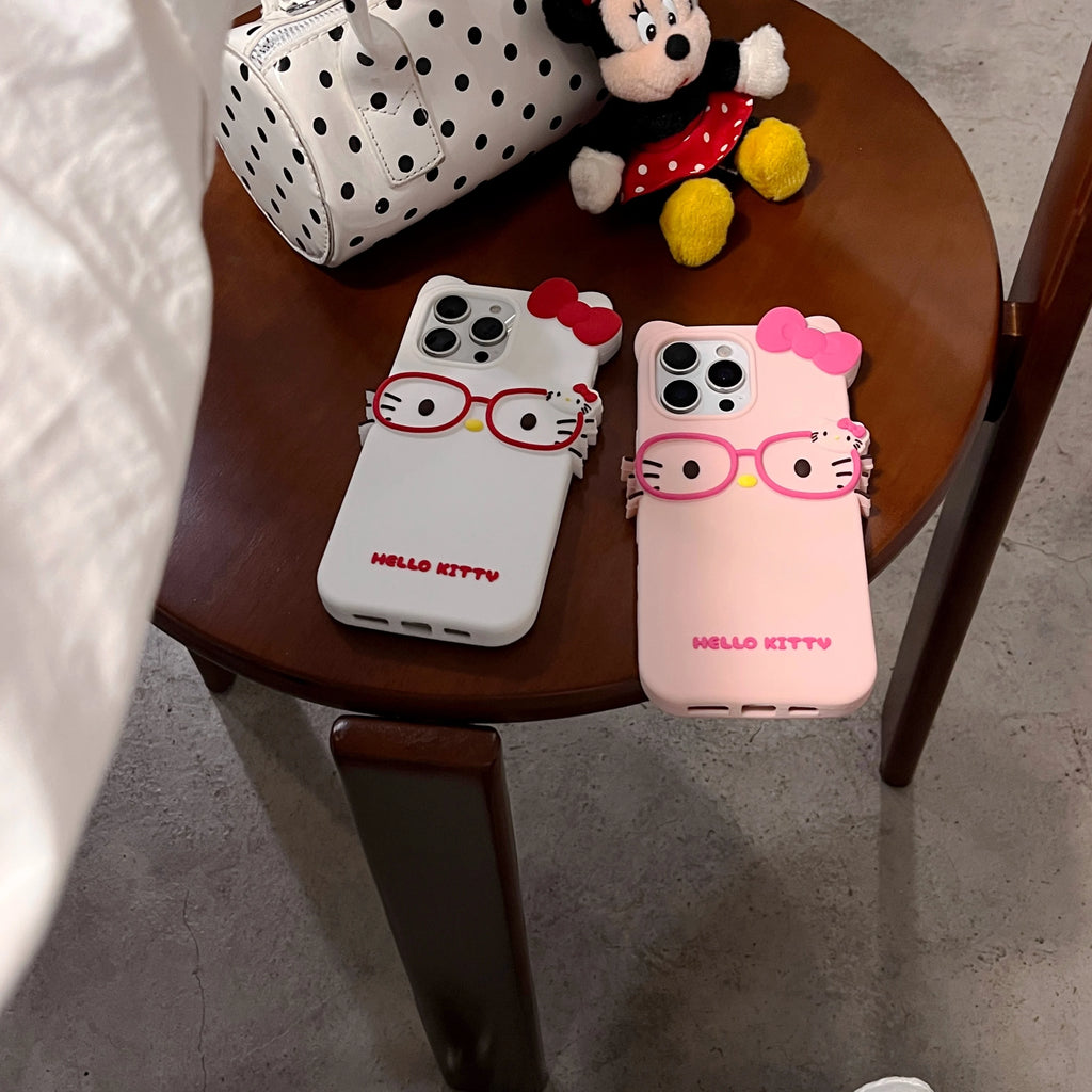 3D Stereoscopic Phone Case For iPhone 17 16 15 14 13 12 11 Pro Max Cute Cartoon Sanrio Hello Kitty Bow Cases Soft Silicone Cover