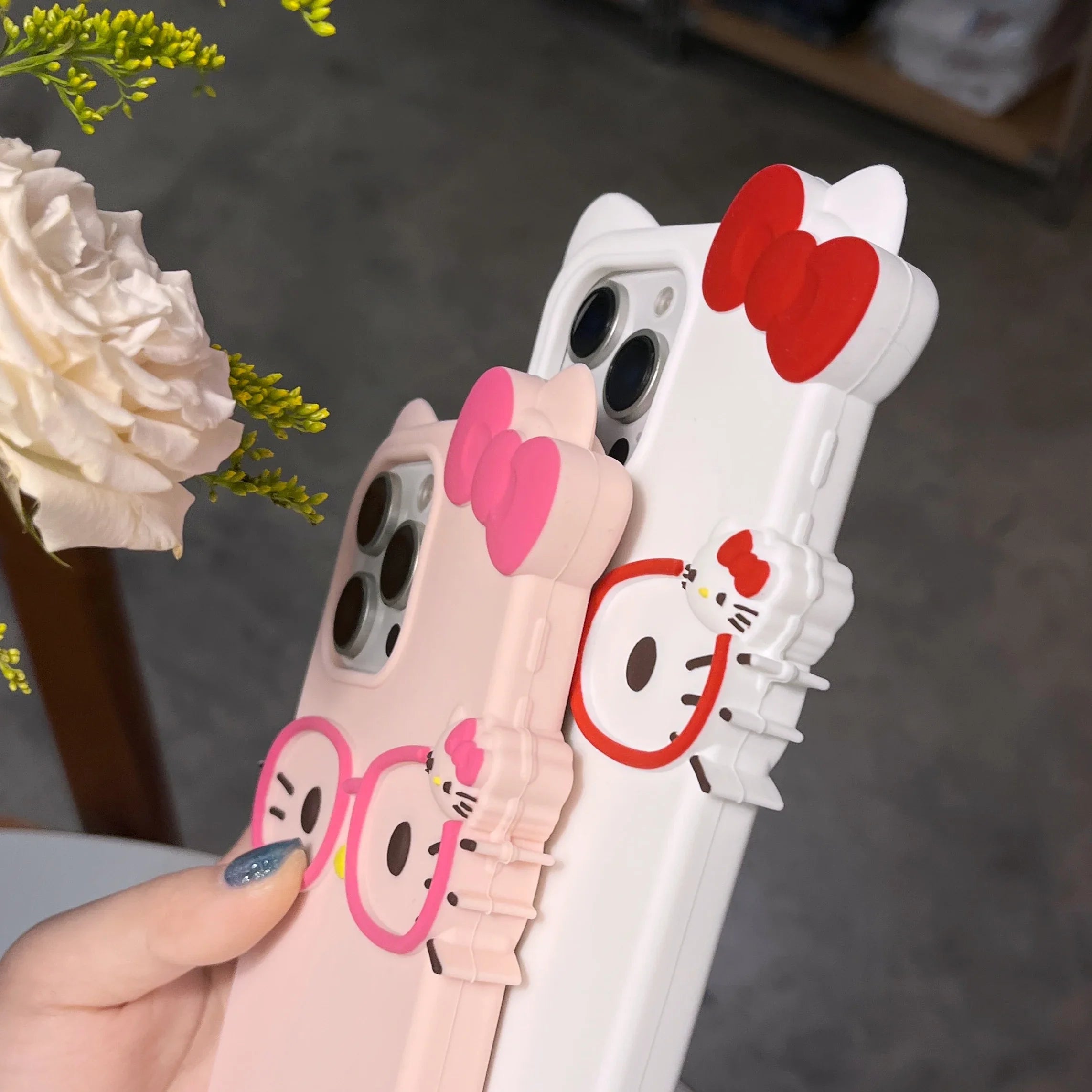 3D Stereoscopic Phone Case For iPhone 17 16 15 14 13 12 11 Pro Max Cute Cartoon Sanrio Hello Kitty Bow Cases Soft Silicone Cover