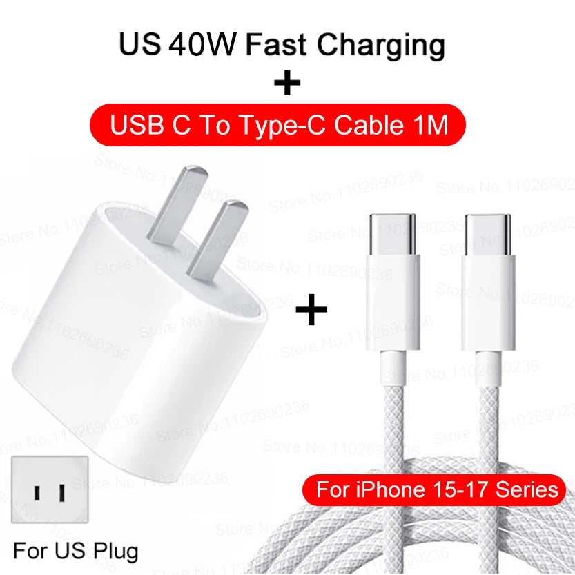 For iPhone ApexVolt 40W Dual PD Fast Charger – Ultra-Speed Type-C Wall Adapter