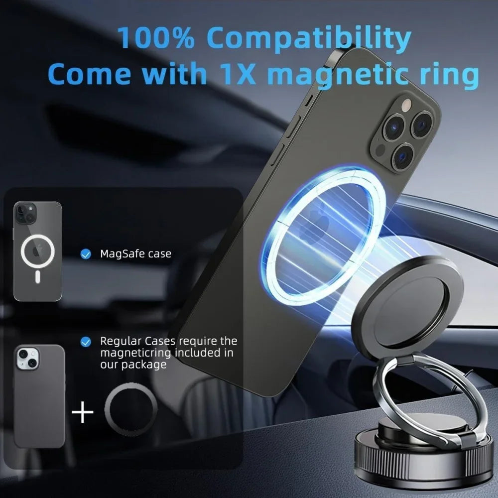 2026 New Vacuum Magnetic Phone Holder for Car - Suction Cup Phone Mount for MagSafe, 360° Rotatable Portable Strong Magnet Stand