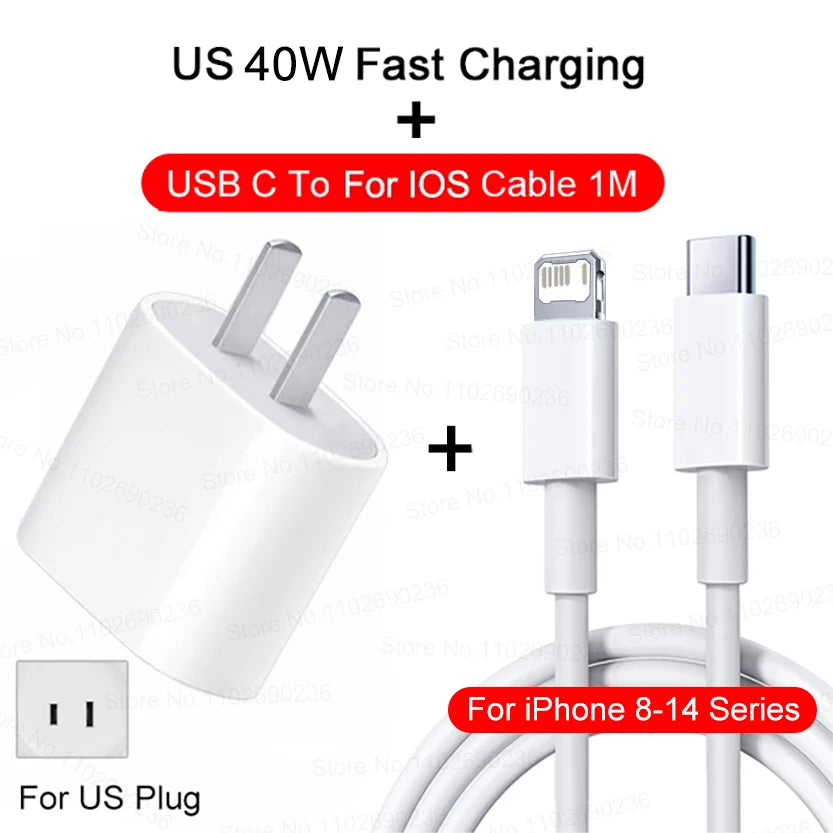 For iPhone ApexVolt 40W Dual PD Fast Charger – Ultra-Speed Type-C Wall Adapter