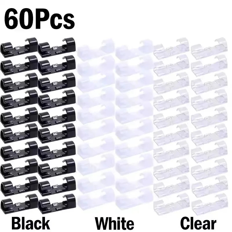 5-60Pcs Cable Clips Organizer Drop Wire Holder Cord Management Self-Adhesive Desk Tidy Cable Manager Fixed Clamp Wire Winder